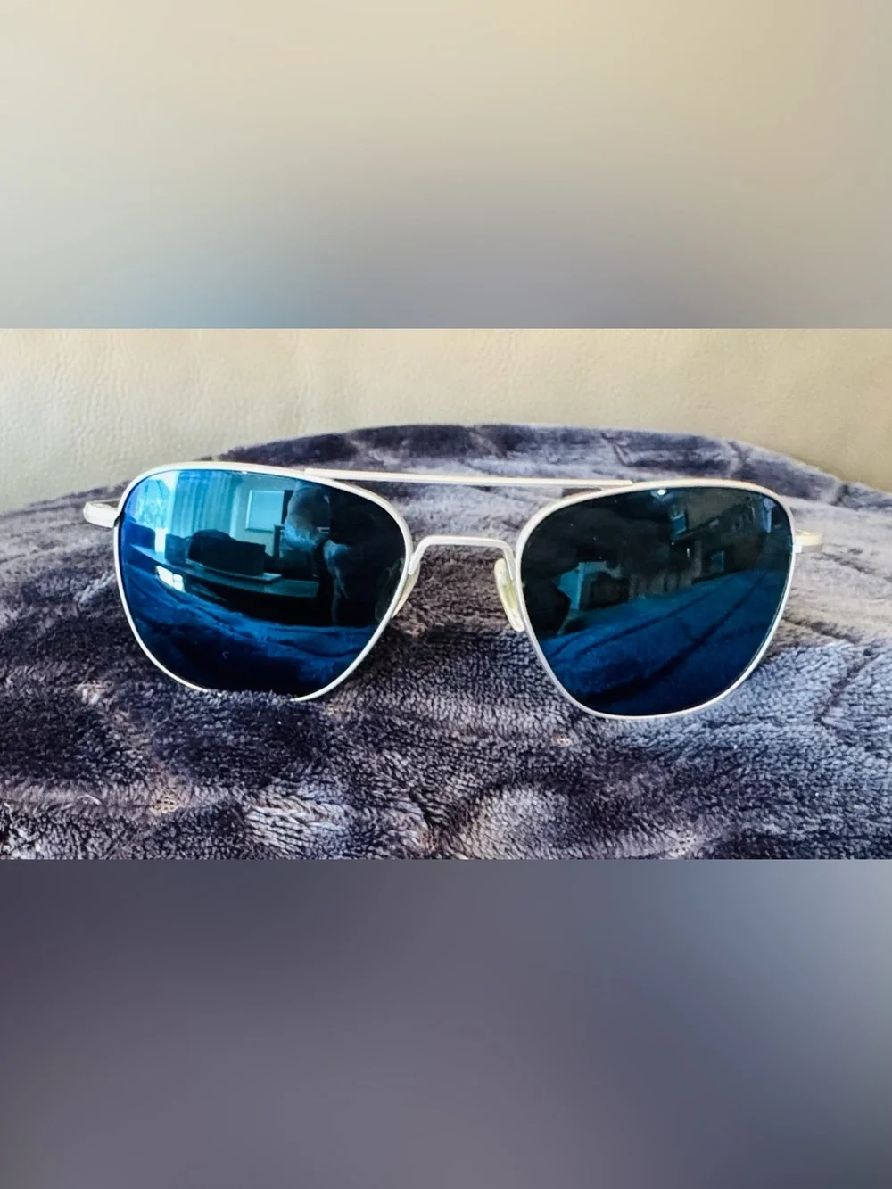 Randolph Aviator Polarized Sunglasses Matte Chrome Blue Mirror 56mm Made in USA